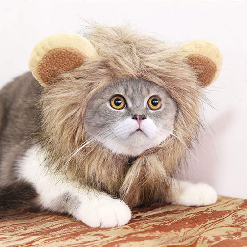 CBLUO Halloween Cat Lion Mane Wig Costume Christmas Little Dog Lion Hair Adjustable Washable Funny Pet Puppy Dress Up Hat Cute Kitten Kitty Hair Mane with Ears for Holiday Photo Shoots Cospaly Party Size S - Image 2